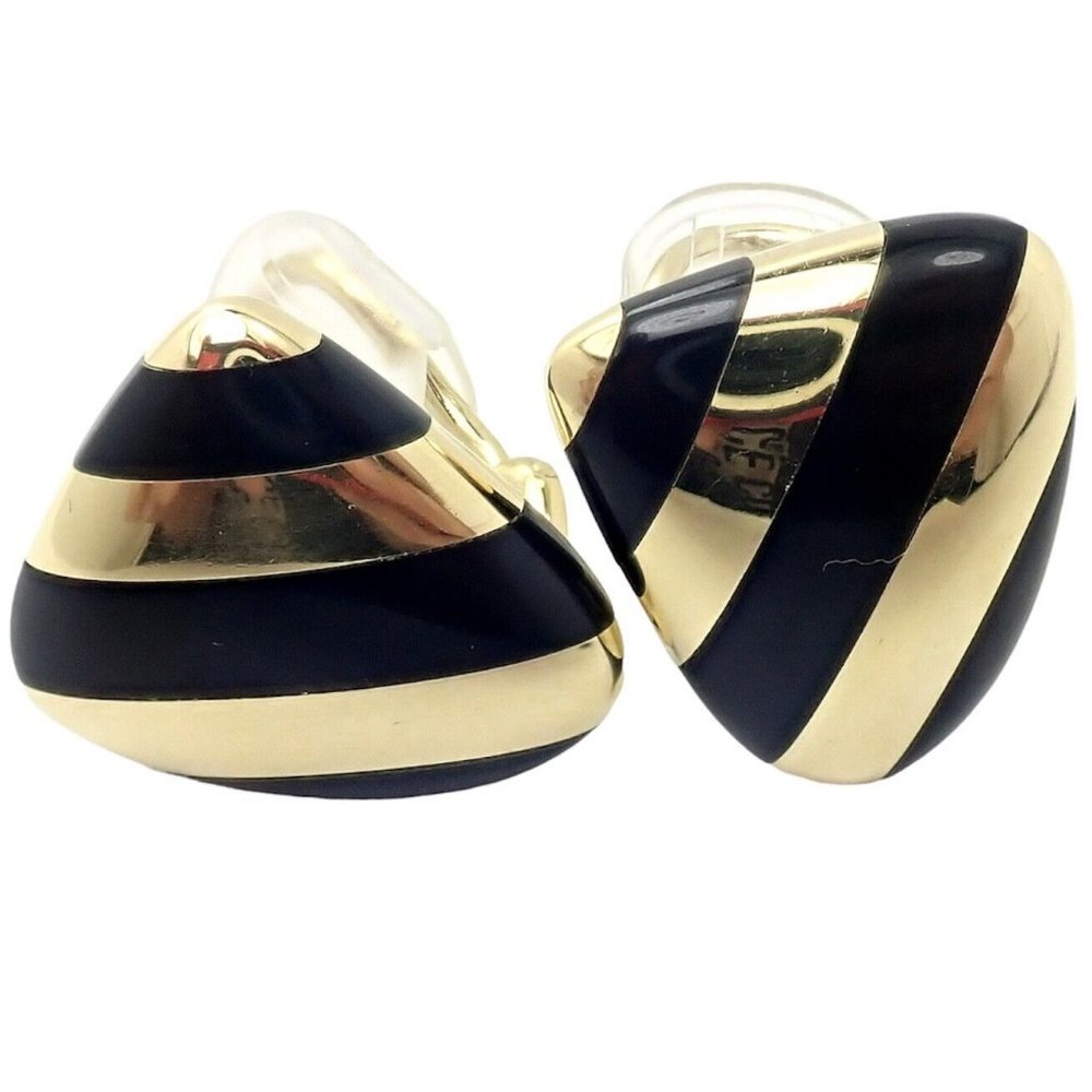 Tiffany & Co Angela Cummings 18k Yellow Gold Inlaid Black Jade Earrings - Picture 8 of 9